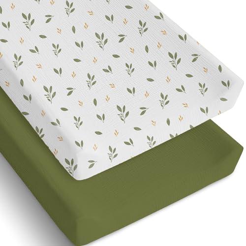 Mi Flor 2 Pack Muslin Changing Pad Cover 16x32x5 inches – Ultra Soft CPC Certified Baby Changing Table Cover with Elastic Corners, 360° Fit, Lightweight, Breathable, Fits Most Changing Pads