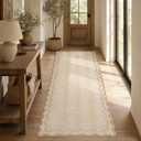 GarveeHome 2.5x8 Scalloped Washable Runner Rug for Kitchen, Soft Jute Long Hallway Runner Non Slip Entryway Rug Farmhouse Thin Laundry Mat Stain Resistant Carpet for Bathroom Beside Rug