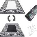 Reversible Rugs Mats, 9x18ft Outdoor Plastic Straw Rug Waterproof for RV, Patio, Garden, Balcony, Backyard, Deck, Picnic, Beach, Camping (New Grecian Complete Kit, Silver)