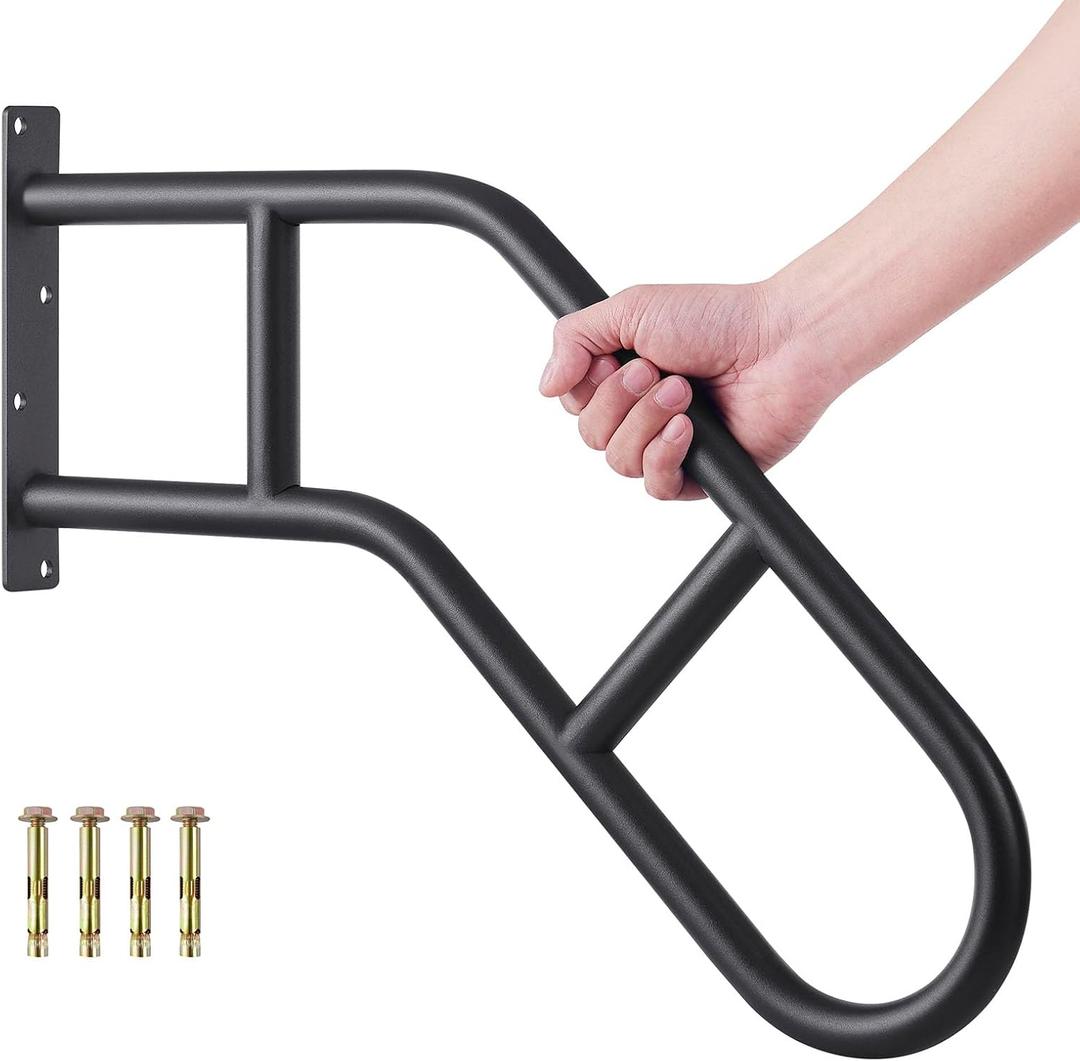 Hand Rails for Outdoor Steps & Elderly (Max 800LBS),U-Shape Wall Mount Stair Railing, Porch, Deck & Garden Grab Bar, Safety Handle for Garage, 1 Pack (Black)