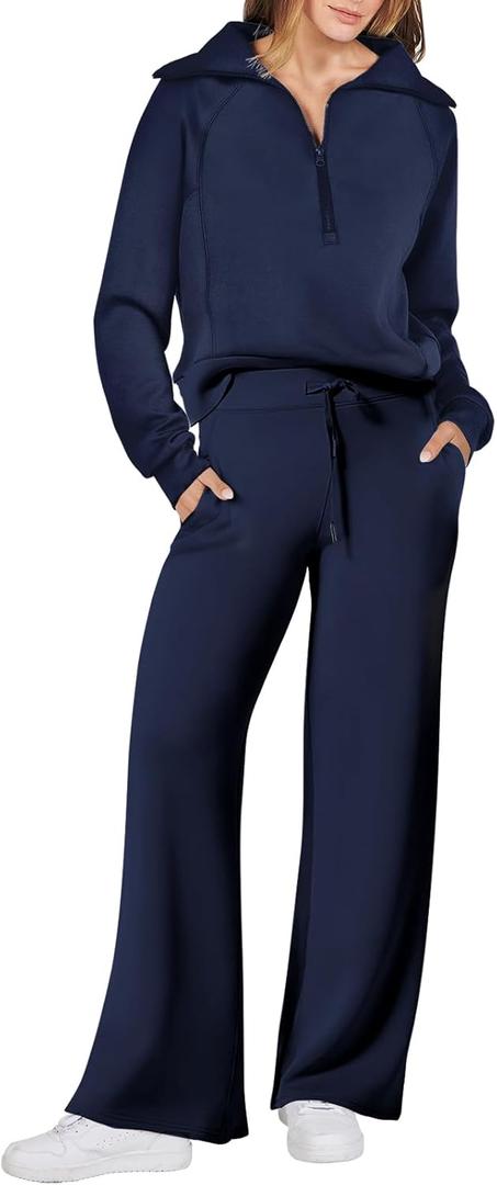 ANRABESS Women 2 Piece Outfits Sweatsuit Oversized Sweatshirt Sweatpants Tracksuit Sweat Lounge Matching Set 2025 Fall Trendy (Small, Navy Blue)