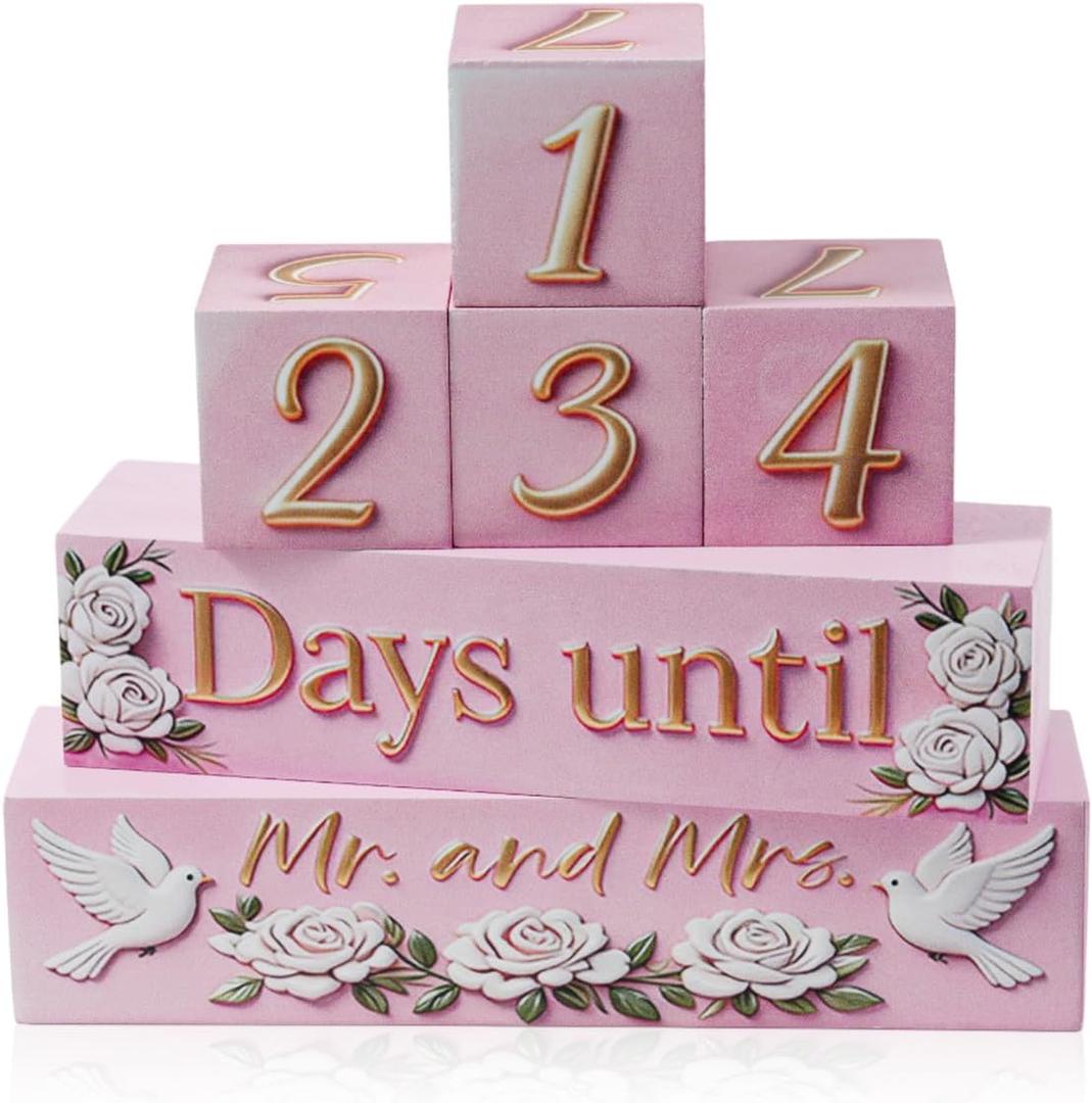 Wedding Countdown Blocks for Bride, Mr and Mrs Wooden Countdown Calendar, Anniversary Countdown Engagement Gift, Rustic Wood Wedding Decor, Days Until Sign, Bridal Shower Gift Keepsake