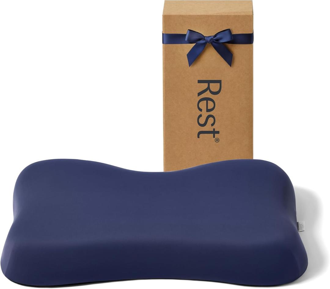 REST Evercool Cooling Pillow, Instant Cool-to-Touch Shell Fabric & Breathable Silicone Sponge Core for All-Night Temperature Regulation & Ergonomic Support, High, Midnight Blue