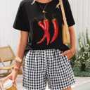 ZESICA Women's 2025 Summer 2 Piece Lounge Set Short Sleeve Graphic Print Tops and Shorts Outfits with Pockets (Black, S)