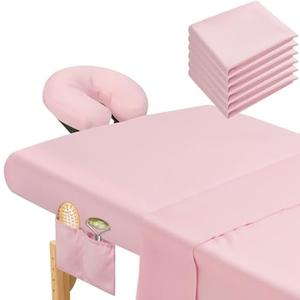 Mixweer 9 Pcs 3 Set Microfiber Massage Table Sheets Set Bulk Includes Flat Sheet, Fitted Sheet with Pocket, Face Rest Cover(Pink)