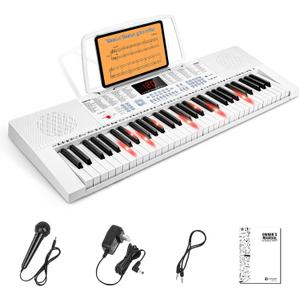 Vangoa VGK611 Electric Keyboard for Beginner, 61 Keys Portable Music Keyboard With Mini Lighted Keys, Electronic Piano for Kids, Boy, Girl, White