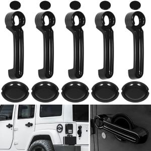 E-cowlboy Door Handle Cover Inserts+Tailgate Handle Cover+Recess Guard for 2007-2018 Jeep Wrangler JK JKU Sports Sahara Freedom Rubicon Unlimited Exterior Accessories (Black 15PCS)