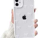 NITITOP Compatible with iPhone 11 Case Cute Clear Bowknot Pattern for Women Girl Bow Ribbon White Frame Design Shockproof Protective Girly Phone Cover - White Bow