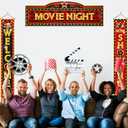 Funnymoom 3 Pcs Movie Night Porch Banner Decorations Movie Theme Party Hanging Banner Welcome Now Showing Sign Door Decor for Theater Photography Background Party Supplies