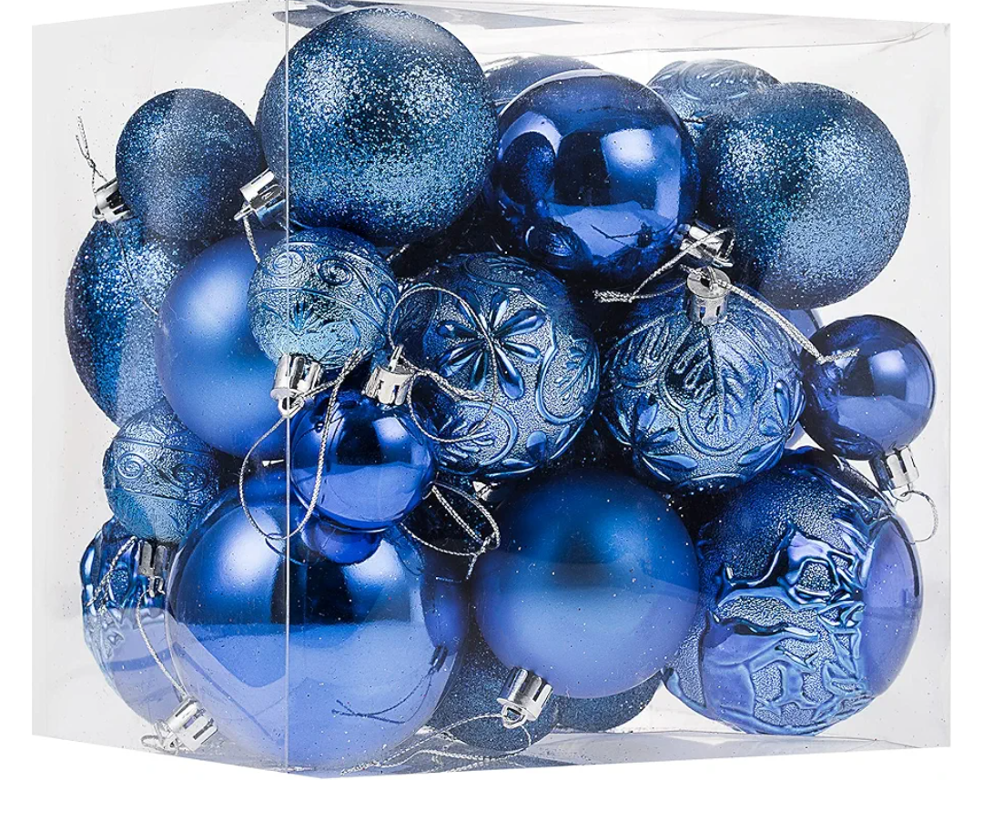 Senjie Blue Shatterproof Christmas Ornaments, 32 Pcs, Plastic, Hanging, Christmas, Wedding