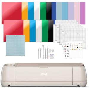 Cricut Maker 4 - Smart Cutting Machine (Seashell) | Engagement Bundle - Includes Smart Vinyl, Cardstock, Transfer Tape, Iron On HTV, Mat, Pens, Tool Kit, & 30 Images in Design Space App