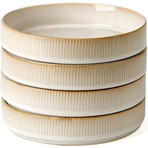 famiware Star 7.5" Pasta Bowls Set, Salad Bowl Set of 4, Double Reactive Glaze, Stackable, Ideal for Your Friend for Housewarming, Festivals, Cappuccino White