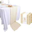 WIGENIUS 6 Pack Beige Cheesecloth Table Runner Semi-Transparent Fabric 35 X 120 Inch Boho Restic Gauze Table Runners for Wedding Party Baby Shower Decoration