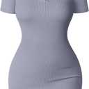 OQQ Women's Mini Dresses Sexy Ribbed Short Sleeve Tummy Control Bodycon Mini Dress S