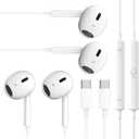 2 Packs USB C HeadphonesType C for iPhone Wired Headphones for iPhone 16/15/17 Earbuds with Mic and Volume ControlHi-Fi Stereo In Ear Earphones for Galaxy S24/S23~S20/Note 10/20 (White+White)