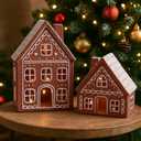2 Sets Lighted Ceramic Iced Gingerbread Houses Christmas Decorations Indoor Pre Lit LED Gingerbread Houses Christmas Kitchen Tabletop Decor for Table Centerpiece Xmas Holiday Party Gifts