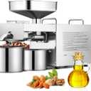 CGOLDENWALL 1500W Commercial Automatic Oil Press Machine Industrial Oil pressing machine Nuts Seeds Oil Presser Pressing Machine Cold Hot Press All Stainless Steel High Oil Extractor CE (Silver, 110V)
