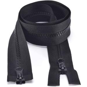 5PCS #5 24 Inch Two Way Separating Large Plastic Zippers Black Tape with Double Pull Tab Slider Heavy Duty Zippers for Sewing, Jacket, Sleeping Bag, Boat, Trampoline, Dog Bed,Tent 60cm (24" 5pcs)