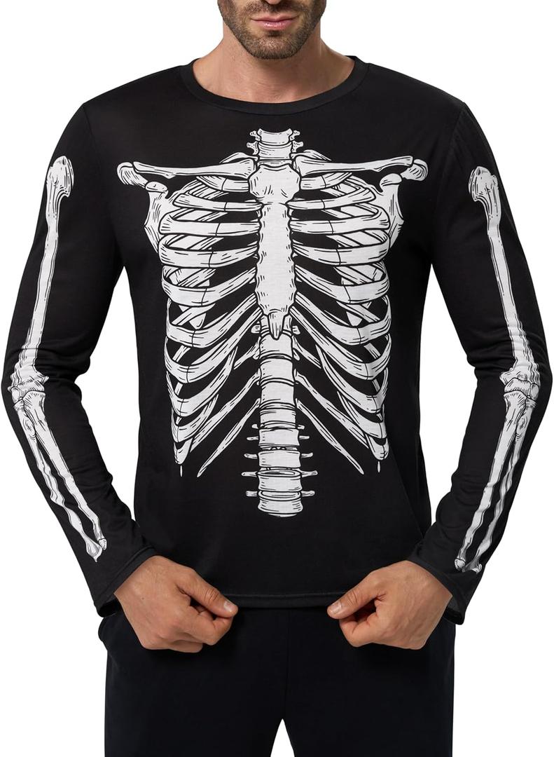 Spooktacular Creations Halloween Men Skeleton Costume Long Sleeve shirt for Adult, Halloween Costumes for Men 2025 (L)