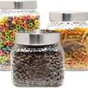 American Atelier Hammered La Maison Canister Set 3-Piece Glass Jars in 43oz, 64oz & 75oz Chic Design w/Airtight Stainless Steel Lids for Cookies, Candy, Coffee, Flour, Sugar, Rice, Pasta, Cereal