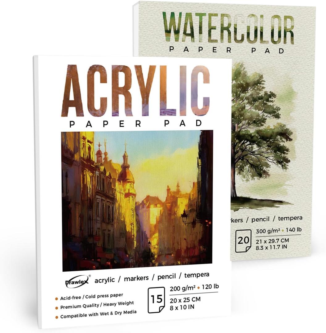 Watercolor Paper Pad, Water Color Paper 8.3x11.7, Mixed Media Sketchbook 8 * 10", Acid Free Artist Drawing Book Paper for Kids Adult (wp+acrylic)