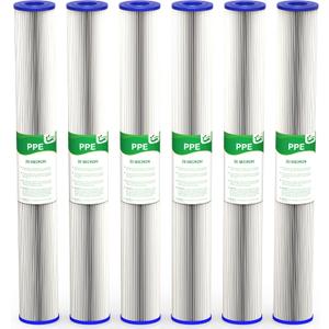20 Micron 20-Inch Whole House Water Filter Replacement Cartridge, Pleated Sediment Water Filters 2.5" x 20" for Well Water, Compatible with ECP20-20, 255487-43, SPC-25-2020, 6 Pack