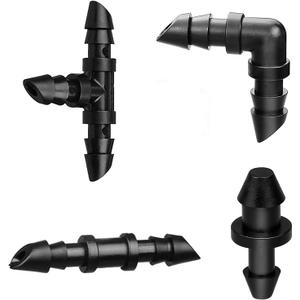 JAYEE Irrigation Fittings Kit for 1/4" Tubing 110 Piece Set - 50 Couplings,30 Tees, 20 Elbows, 10 End Plugs - Barbed Connectors for Drip or Sprinkler Systems