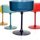 Ciaell 12PCS Plastic Ribbed Martini Glasses - 10 Oz Colored Disposable Coupe Glasses with Stem - Heavy Duty Margarita Cups for Bars, Cocktails, Whiskey, Parties & Wedding