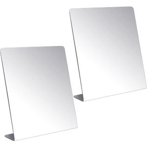Amyhill 2 Pcs Counter Top Mirror Freestanding Single Self-Portrait Mirror Single Sided Acrylic Desk Glass for Tabletop Bedroom Office Bathroom Home Dorm (8.5 x 9 Inch)