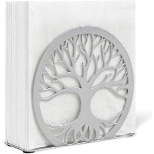 Silver Napkin Holder for Table  Sleek Standing Napkin Dispenser for Kitchen, Dining Room, or Coffee Shop | Perfect for 5-inch Cocktail Napkins, Farmhouse & Outdoor Spaces (4.7"x 1.6"x 4")