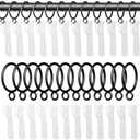 GASRONS 1.25 Inch Curtain Rings with Hooks, 24 Pack Black Metal Drapery Rings with Pins Fits Up to 1 Inch Curtain Rods