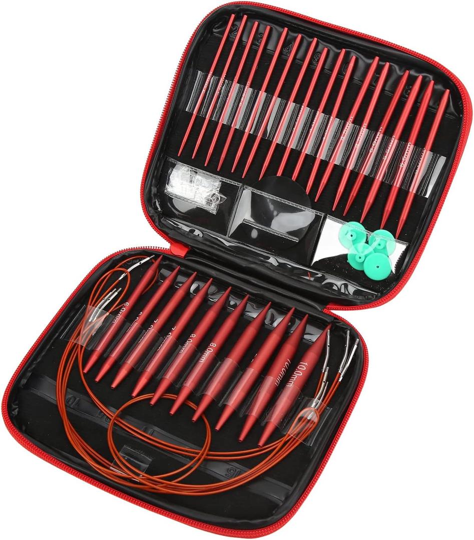 Interchangeable Circular Knitting Needles Set, 26 Pieces Aluminum Interchangeable Crochet Needles with 1 Storage Case, Detachable Knitting Needles Crochet Kit for Gift
