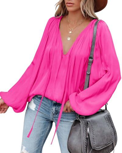 LAMISSCHE Balloon Sleeve Tops for Women Sexy Tops for Women Satin Blouse Peasant Blouses Cowgirl Outfits(Hot Pink, L) LAMISSCHE Balloon Sleeve Tops for Women Sexy Tops for Women Satin Blouse Peasant Blouses Cowgirl Outfits(Hot Pink, L)
