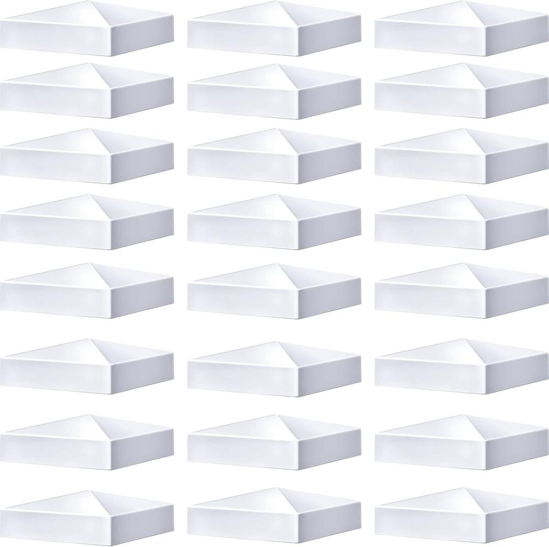 Taiyin 24 Pcs Pyramid White PVC Vinyl Post Top Caps, Fence and Deck Post Caps for Vinyl Fence Posts (5 x 5 Inch)