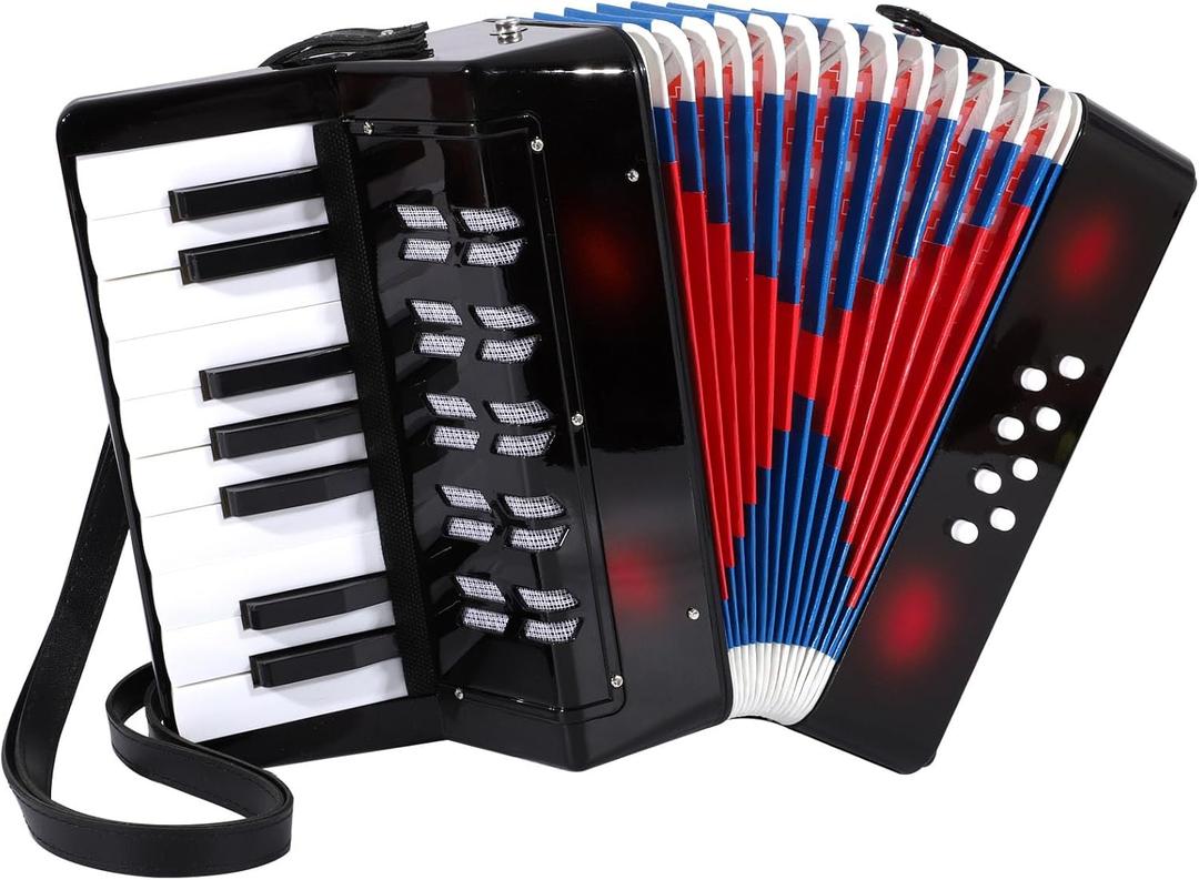 Accordion 17 Piano keys 8 Bass Button Kids Accordion Musical Instrument Mini Beginner Accordian Toy Gift (Black)