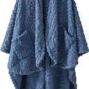 Royoliving Fuzzy Sherpa Wearable Fleece Blanket with Pockets for Adults, Ultra Soft Plush Shawl TV Throw Blankets (Denim, 58'' x 64'')
