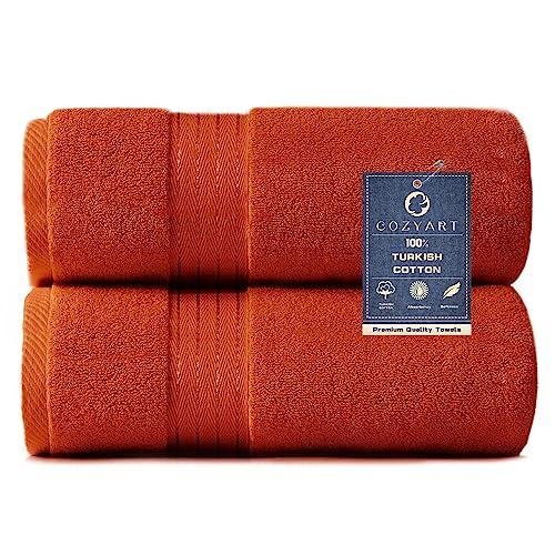 COZYART Orange Bath Towels for Bathroom 2 Pcs, 27x54 Cotton Bath Towel Set Super Soft Highly Absorbent Durable 650 GSM Shower Towels for Daily Use