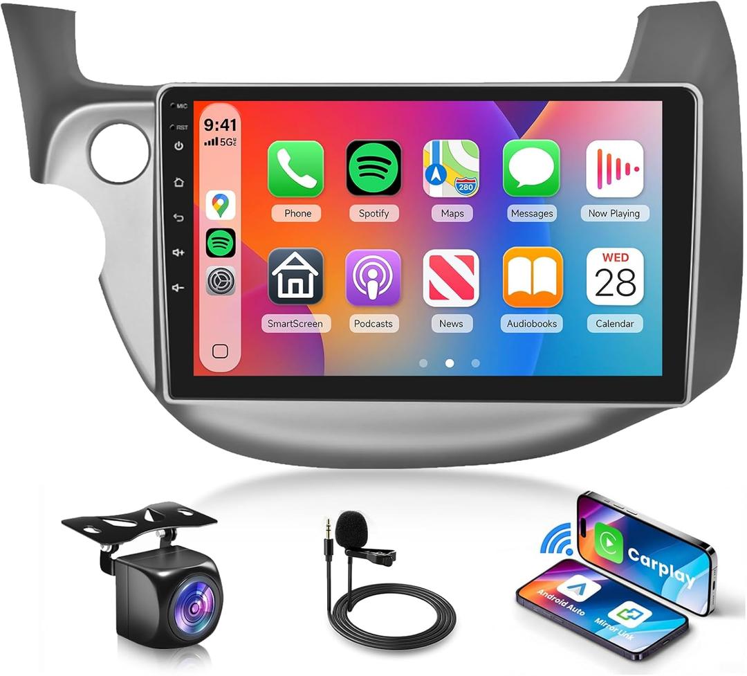 4 Core+64G Android 15 Car Stereo for Honda Fit 2008-2013 with Wireless Carplay Android Auto, 10.1 Inch Touch Screen Radio Support GPS/ 5G WiFi/Bluetooth/SWC+Backup Camera