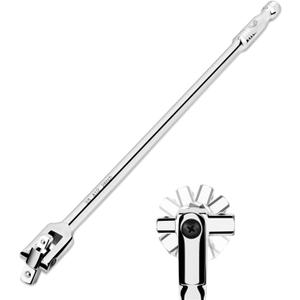 3/8 and 1/2 Drive Breaker Bar, 24-inch Dual Drive Breaker Bar with 360-degree Rotatable Head and Spring-loaded Detent Ball, Breakers Bars Flex Handle