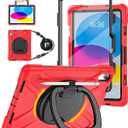 BATYUE Case for iPad (A16) 11th/10th Gen 11''/10.9'' 2025/2022 - Heavy Duty Shockproof Cover with 360 Rotating & 180 Folding Stand, Screen Protector, Shoulder Strap & Pencil Holder | Red