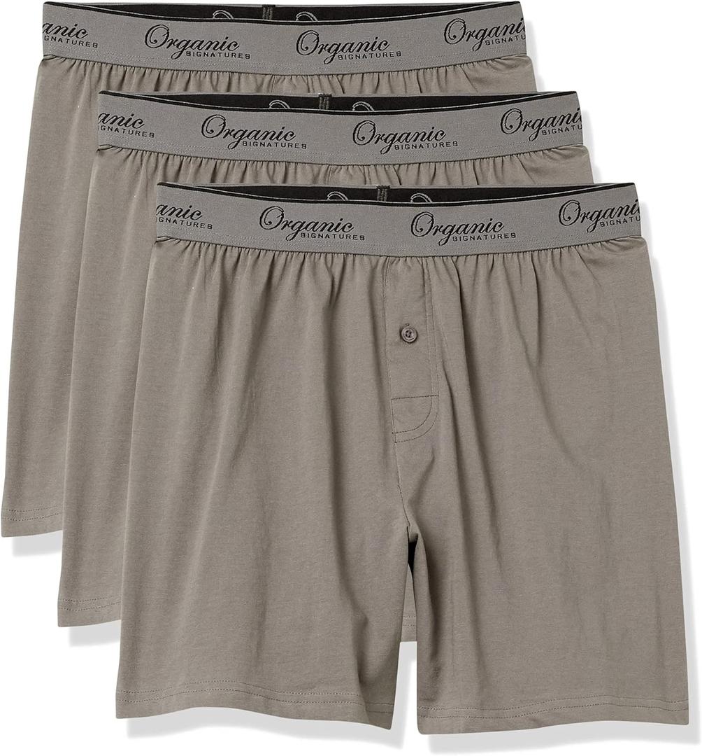 Organic Signatures Men's Boxers Organic Cotton, Soft Boxers for Men, 3-Pack (Size X-Large, Grey)