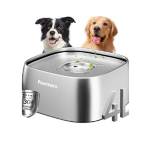 Dog Water Bowl No Spill, 4L All Stainless Steel Slow Water Bowl for Dogs with Non-Slip Base, Spill Proof for Medium Large Messy Drinkers, Slow Drinking, Slobber Stopper, No Mess, Silver 