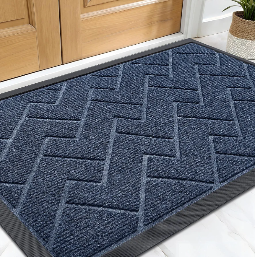 OLANLY Front Door Mat Indoor Outdoor Entrance, Waterproof All-Season, All-Weather Welcome Doormat, Sturdy Natural Rubber, Low Profile, Easy Clean Patio Porch Entryway Outside Floor Mat, 47x32, Blue
