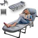 SnozeFlex Chaise Lounge Chair, Folding Cot, 6-Angle Adjustable Camping Cot with Mattress for Patio and Beach, Foldable Bed Portable Heavy Duty Lay Flat Reclining with Pillow (Gray, M - 70'')