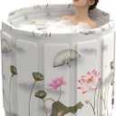 Portable Bathtub for Adult, Foldable Soaking Bathtub for Hot SPA&Ice Bath, Foldable Small Bathtub collapsible bathtub for Bathing, 6-layer Insulated portable tub,Space-Saving (Lotus, 27.5X26.6 IN)