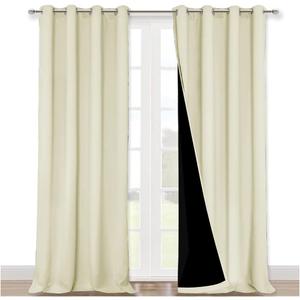 NICETOWN Warm Curtains for Winter, Thermal Insulated 100% Blackout Sound Proof Drapes with Black Backing, Full Light Blocking Panels for Patio Sliding Door (Beige, 1 Pair, 52 inches x 108 inches)