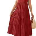 ZESICA Women's Summer Sleeveless Dress Casual Backless Loose Flowy Tiered Sundress Beach Cover up Tank Dresses, S