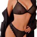 Avidlove Wireless Lace Lingerie Set Floral Print Bra and Panty Sets Cute Naughty Outfits (Large, Black)