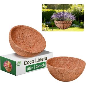 Halatool 2 Pack 10 Inch Coconut Liners for Planters Round Coco Coir Hanging Basket Liner for Flowers Vegetables Balcony Garden Patio Porch Home Decor