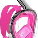 QingSong Full Face Snorkel Mask for Adults, Snorkeling Gear with Camera Mount, 180 Degree Panoramic View Snorkel Set Anti-Fog Anti-Leak (Pink) S/M